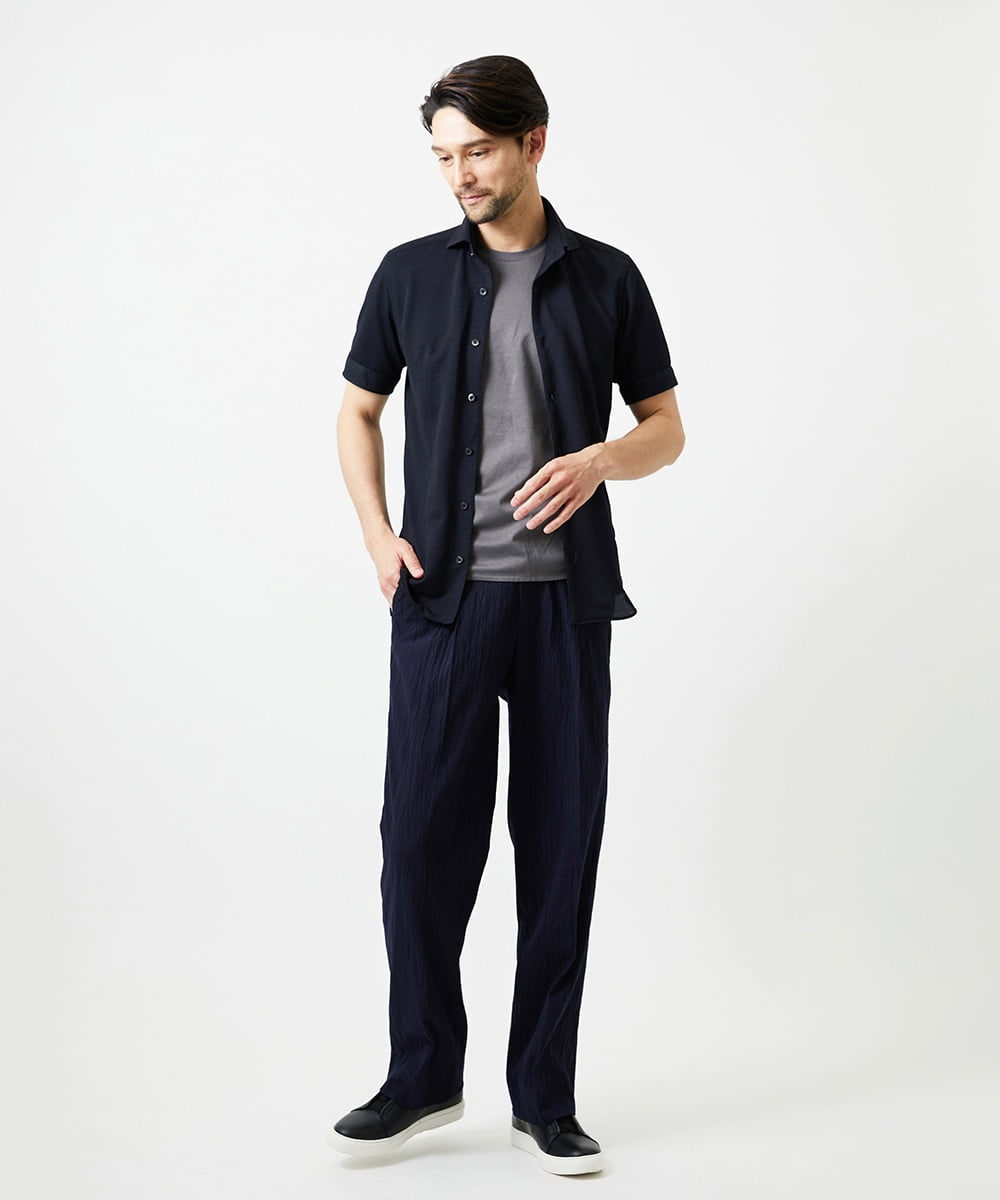 MNBIF01200 MICHEL KLEIN HOMME(ミッシェルクラン オム) 《日本製》チドリ柄半袖シャツ ネイビー