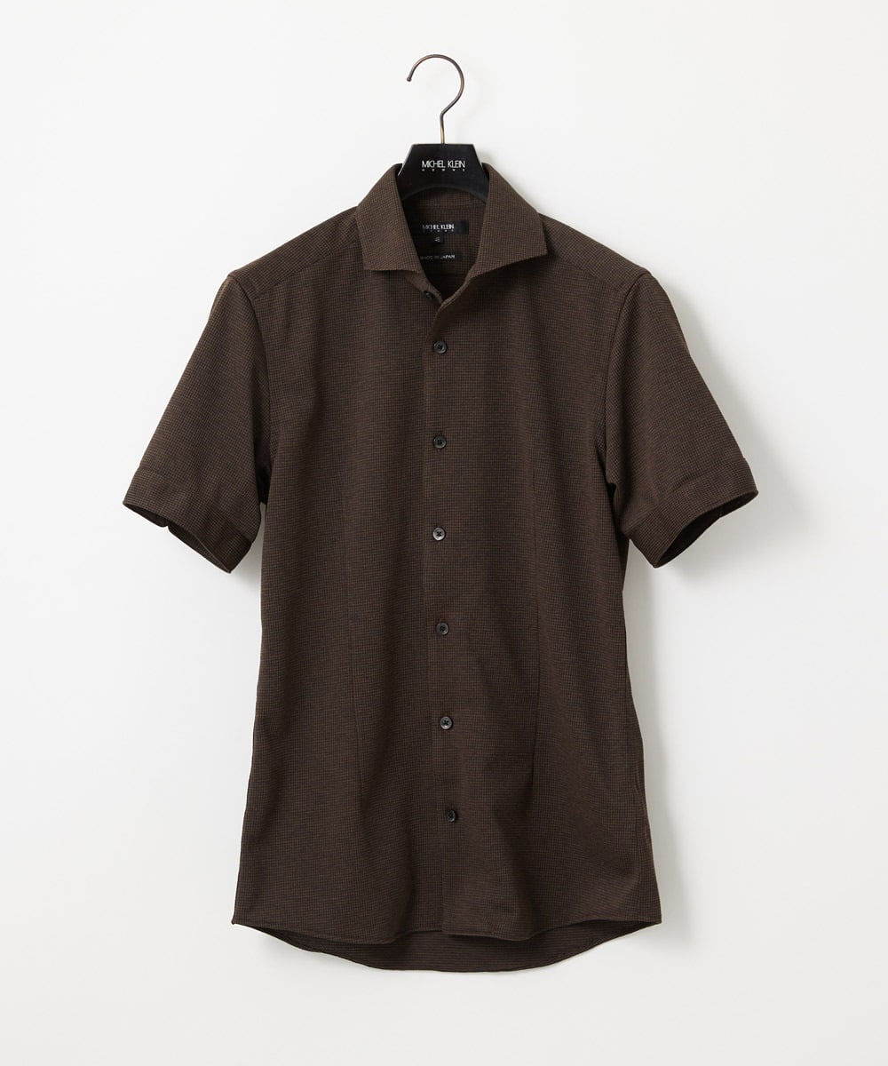 MNBIF01200 MICHEL KLEIN HOMME(ミッシェルクラン オム) 《日本製》チドリ柄半袖シャツ ブラウン