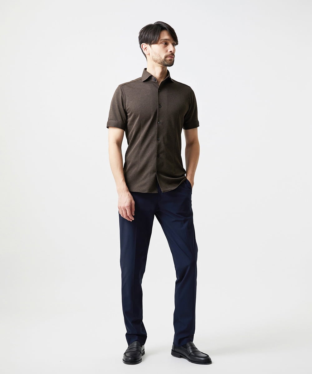 MNBIF01200 MICHEL KLEIN HOMME(ミッシェルクラン オム) 《日本製》チドリ柄半袖シャツ ブラウン