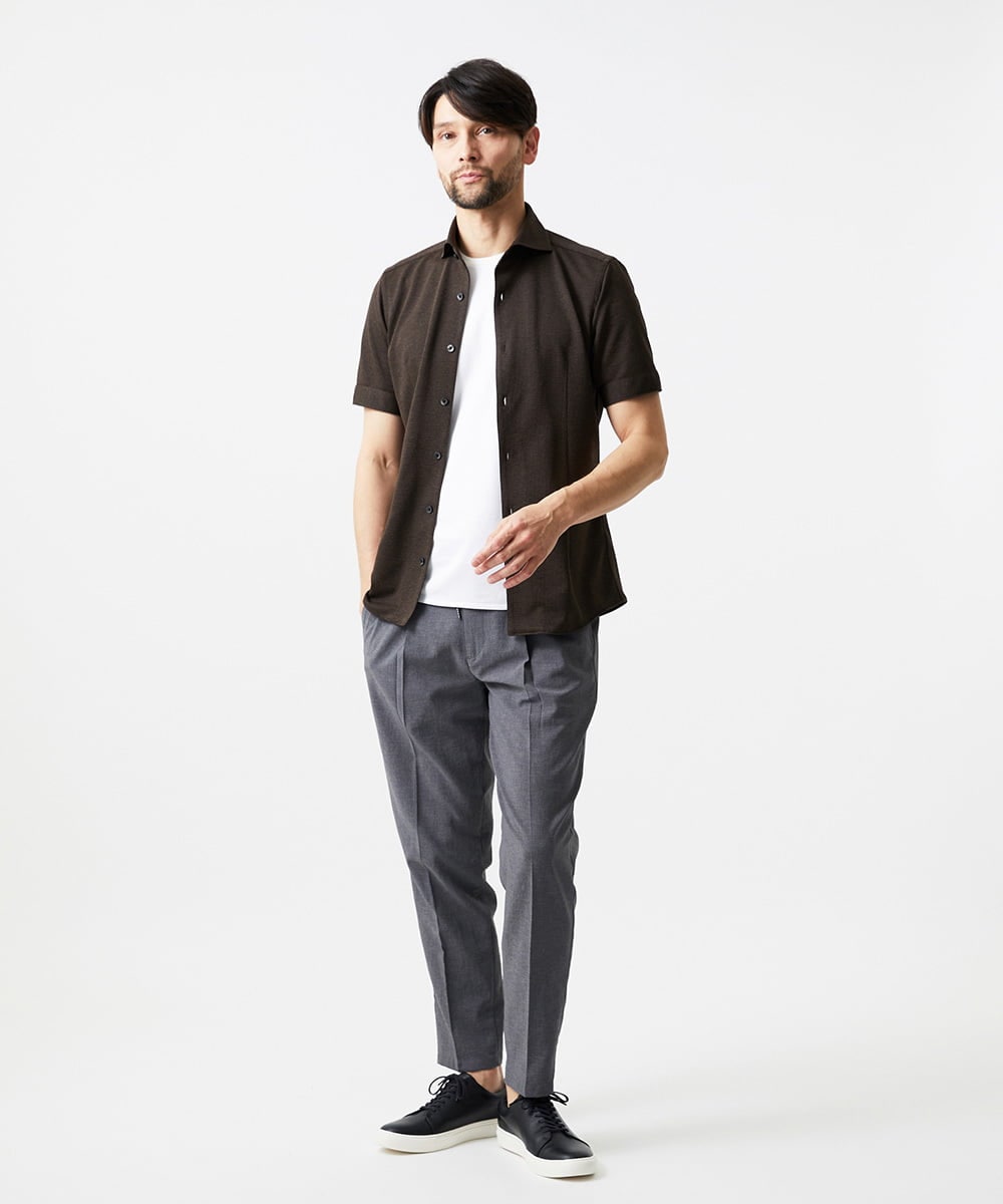 MNBIF01200 MICHEL KLEIN HOMME(ミッシェルクラン オム) 《日本製》チドリ柄半袖シャツ ブラウン