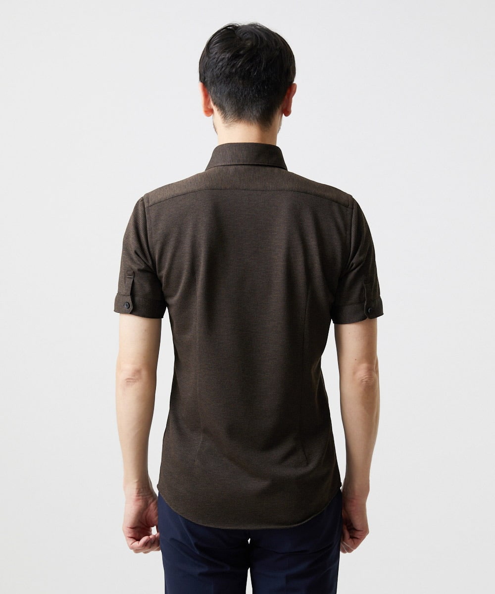 MNBIF01200 MICHEL KLEIN HOMME(ミッシェルクラン オム) 《日本製》チドリ柄半袖シャツ ブラウン