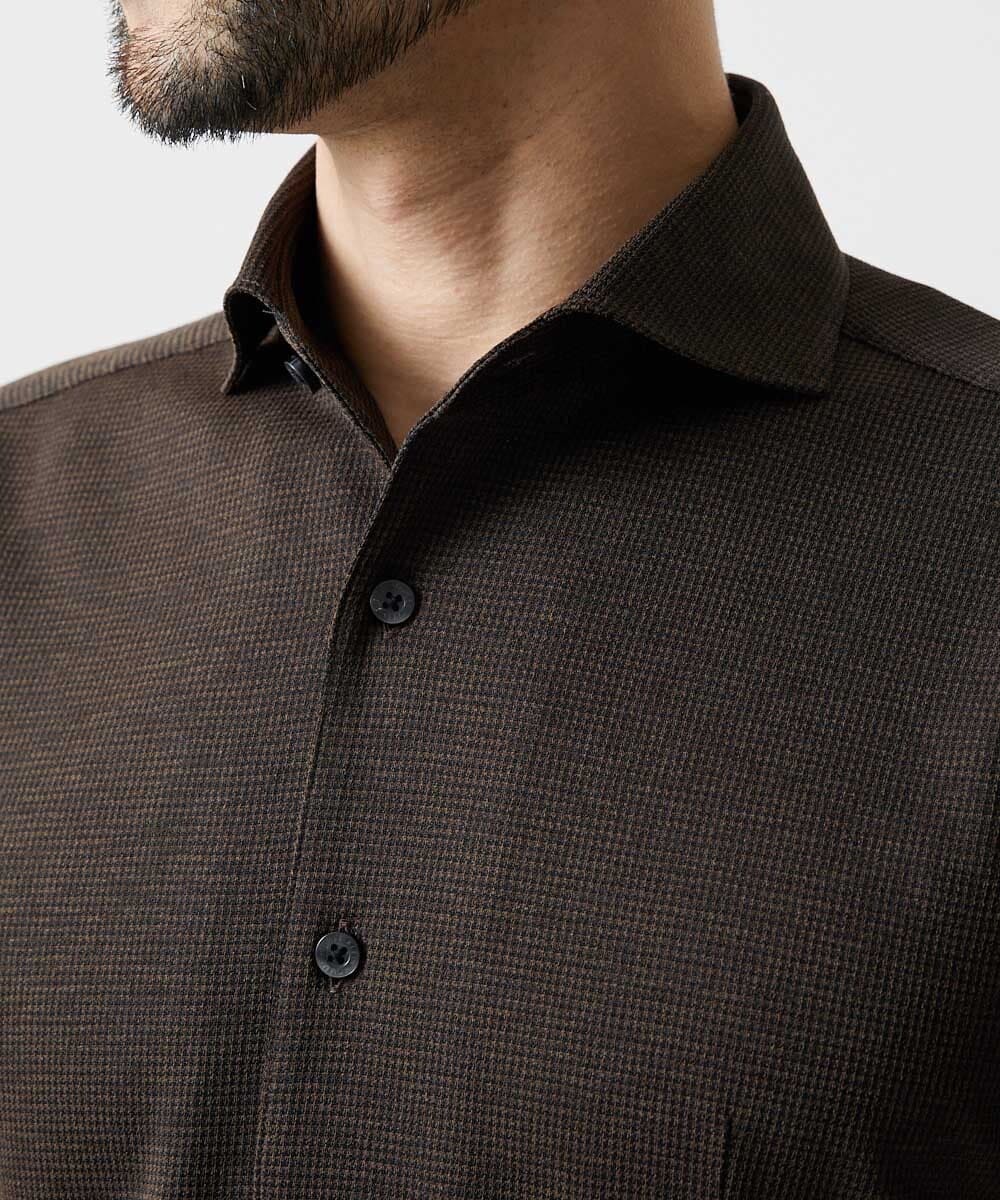 MNBIF01200 MICHEL KLEIN HOMME(ミッシェルクラン オム) 《日本製》チドリ柄半袖シャツ ブラウン
