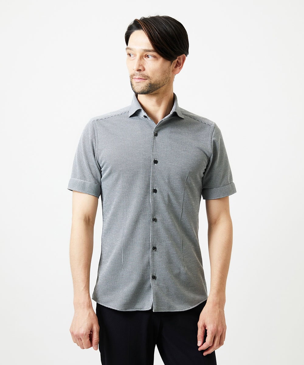 MNBIF01200 MICHEL KLEIN HOMME(ミッシェルクラン オム) 《日本製》チドリ柄半袖シャツ グレー
