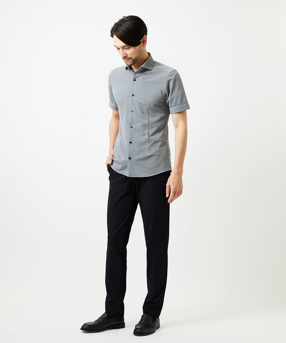MNBIF01200 MICHEL KLEIN HOMME(ミッシェルクラン オム) 《日本製》チドリ柄半袖シャツ グレー