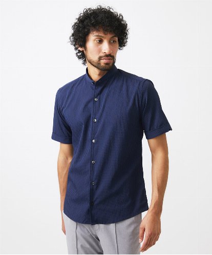 MNBJC63230 MICHEL KLEIN HOMME バンドカラー半袖シャツ