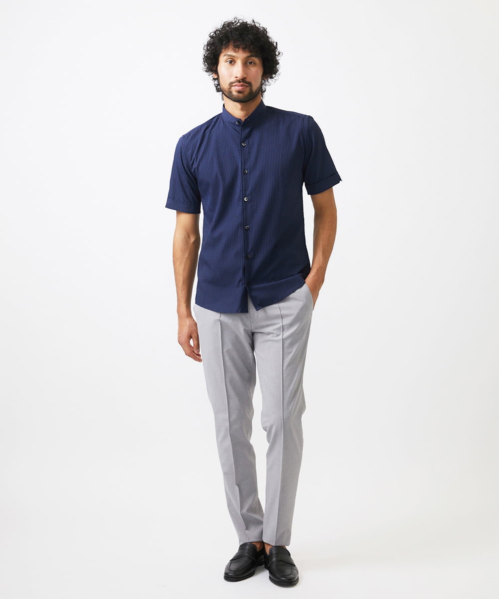 MNBJC63230 MICHEL KLEIN HOMME(ミッシェルクラン オム) バンドカラー半袖シャツ ネイビー