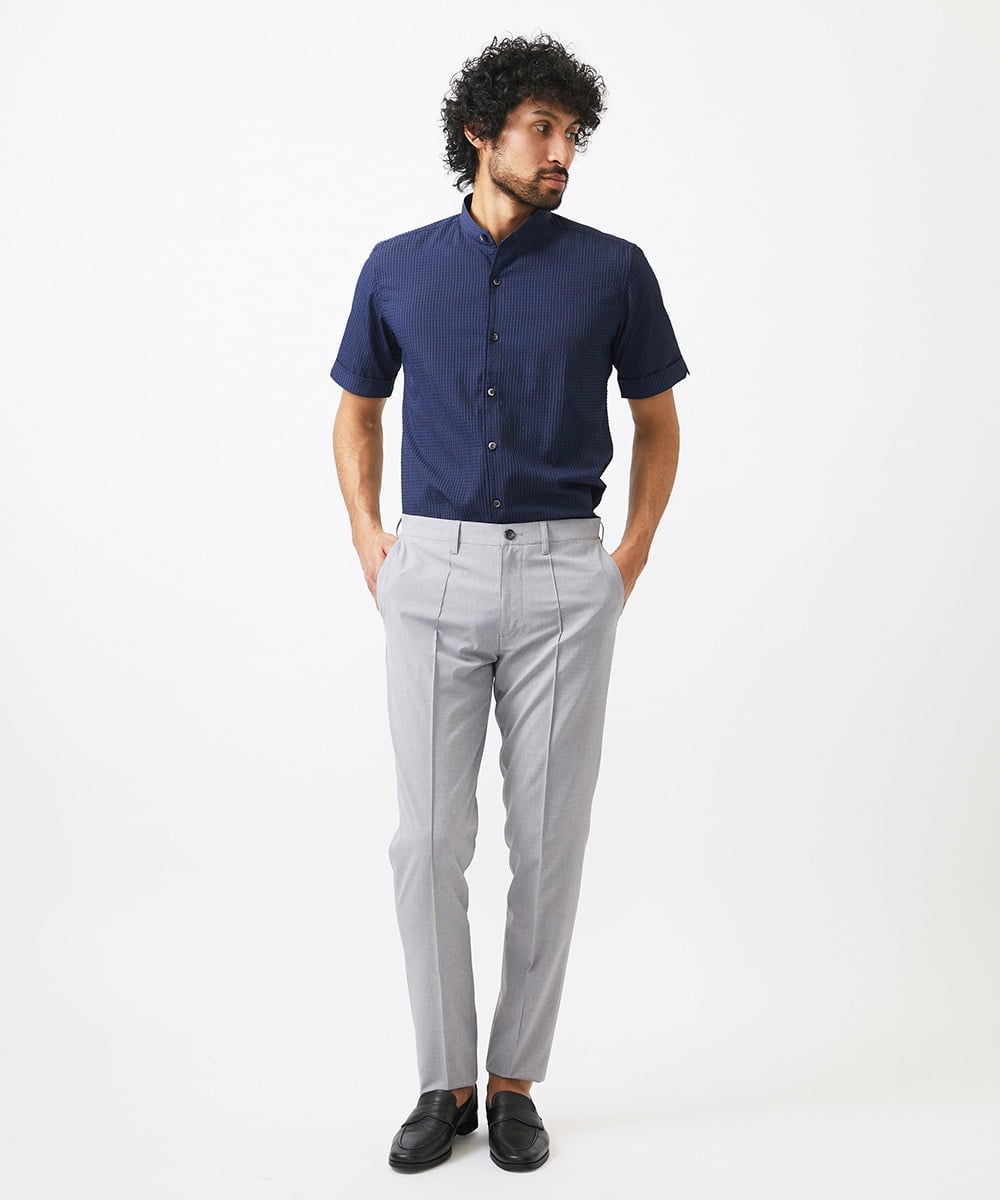 MNBJC63230 MICHEL KLEIN HOMME(ミッシェルクラン オム) バンドカラー半袖シャツ ネイビー