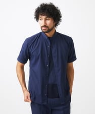MNBJC63230 MICHEL KLEIN HOMME(ミッシェルクラン オム) バンドカラー半袖シャツ ネイビー