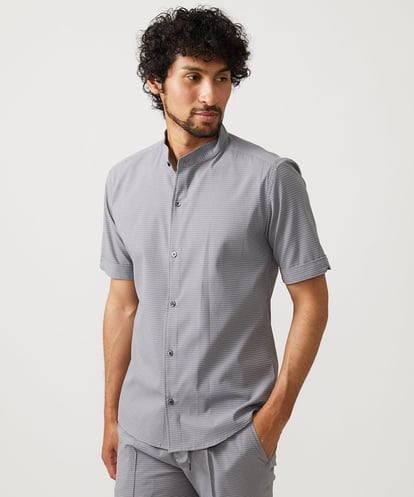 MNBJC63230 MICHEL KLEIN HOMME バンドカラー半袖シャツ