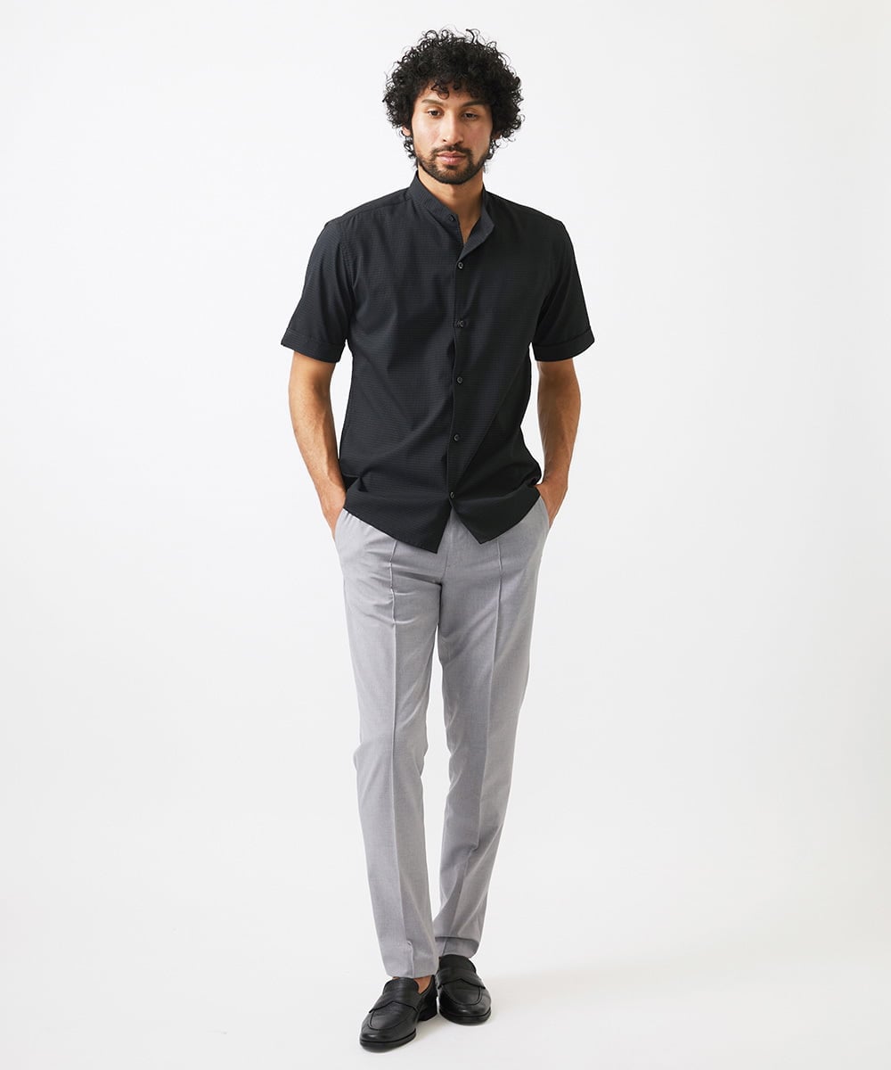 MNBJC63230 MICHEL KLEIN HOMME(ミッシェルクラン オム) バンドカラー半袖シャツ ブラック