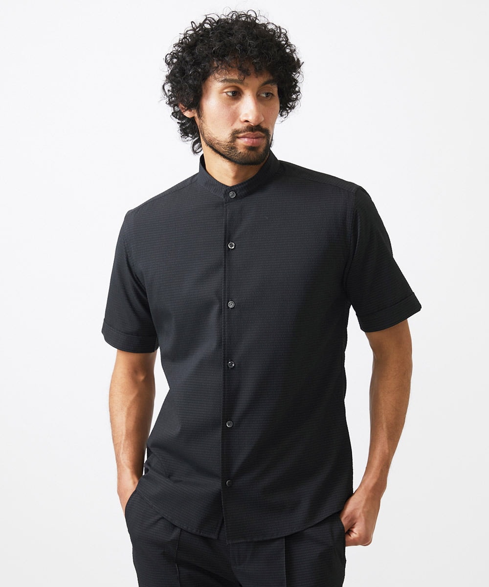 MNBJC63230 MICHEL KLEIN HOMME(ミッシェルクラン オム) バンドカラー半袖シャツ ブラック