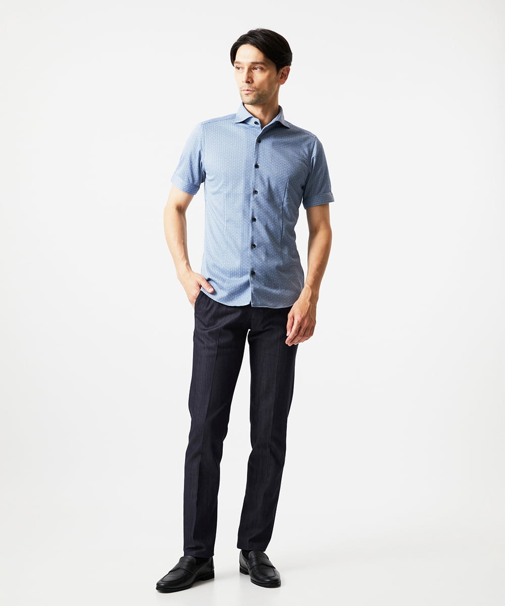 MNBJC69200 MICHEL KLEIN HOMME(ミッシェルクラン オム) 《日本製》ジャガード半袖シャツ ライトブルー