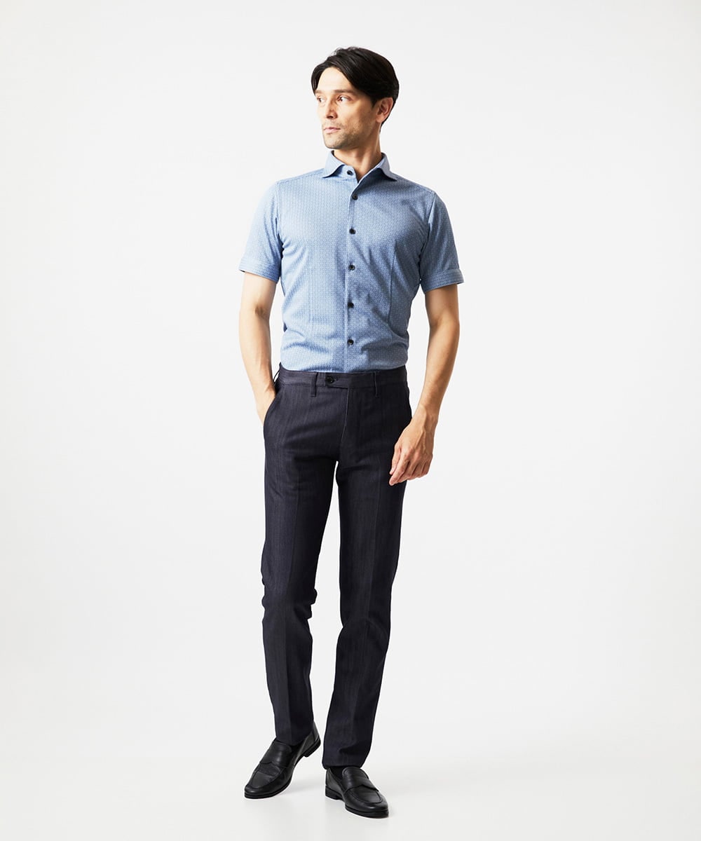 MNBJC69200 MICHEL KLEIN HOMME(ミッシェルクラン オム) 《日本製》ジャガード半袖シャツ ライトブルー