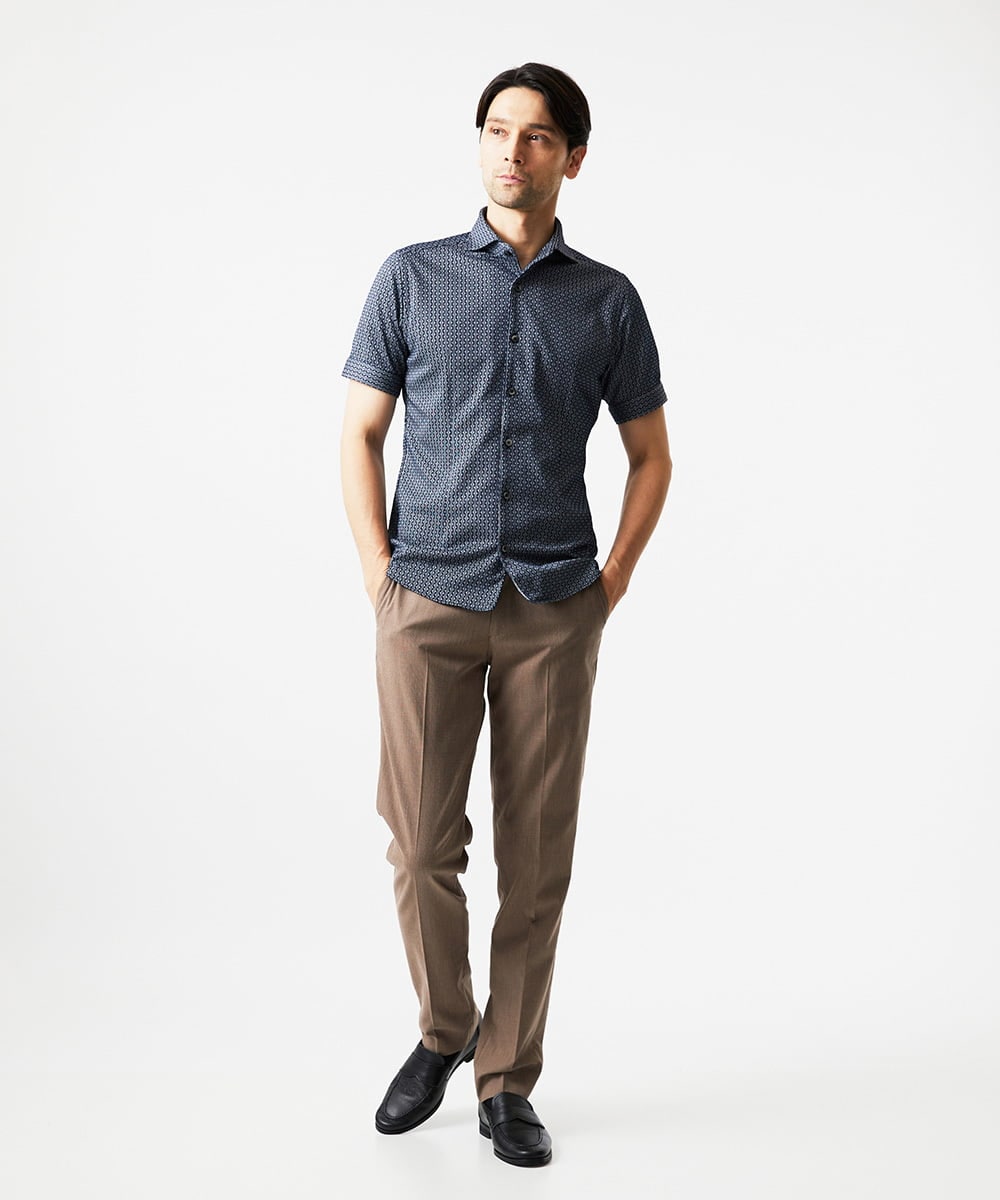 MNBJC69200 MICHEL KLEIN HOMME(ミッシェルクラン オム) 《日本製》ジャガード半袖シャツ ネイビー