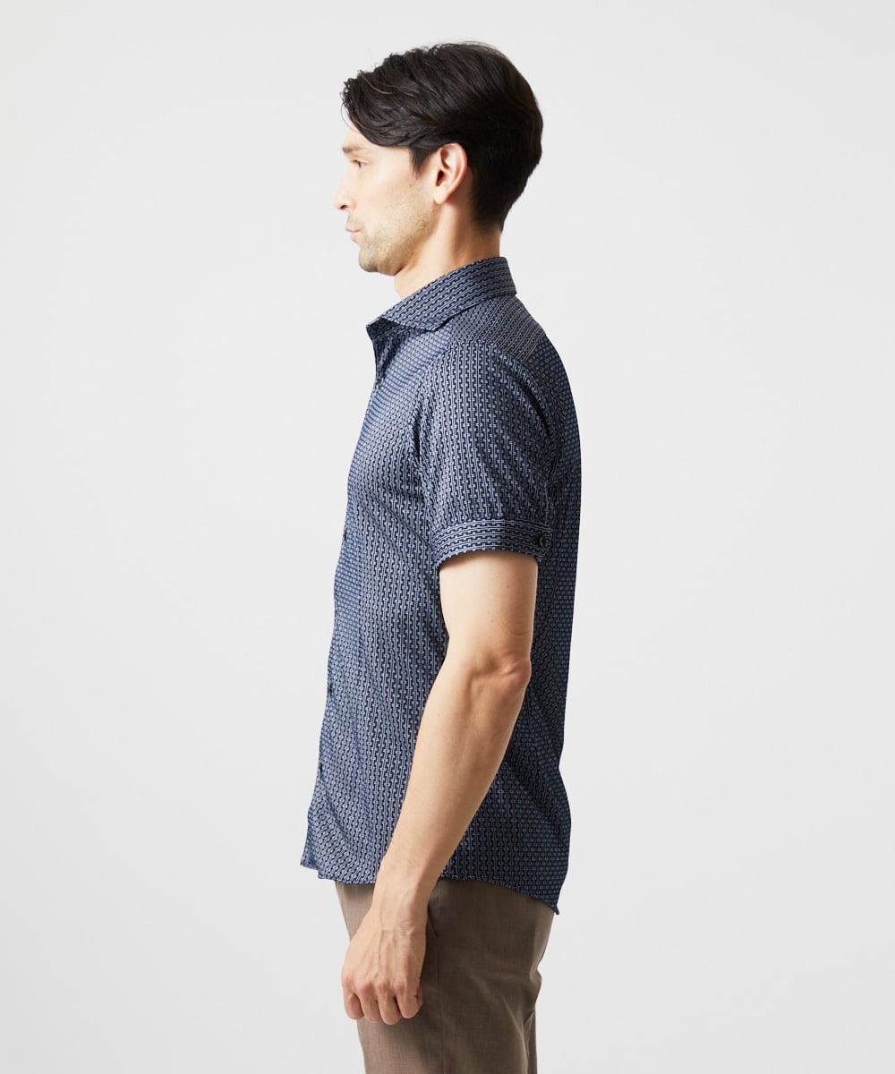 MNBJC69200 MICHEL KLEIN HOMME(ミッシェルクラン オム) 《日本製》ジャガード半袖シャツ ネイビー