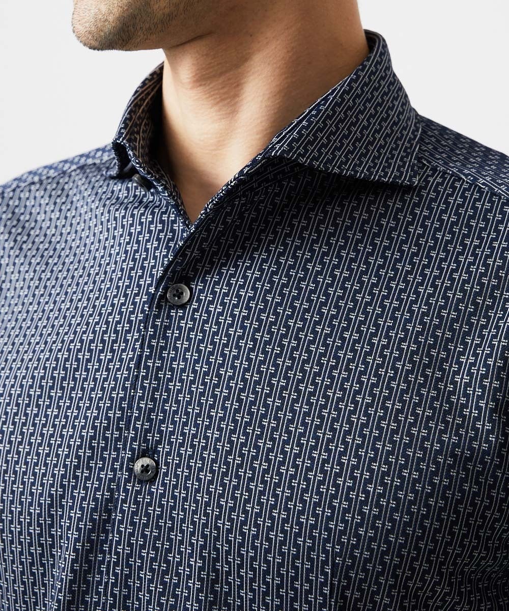 MNBJC69200 MICHEL KLEIN HOMME(ミッシェルクラン オム) 《日本製》ジャガード半袖シャツ ネイビー