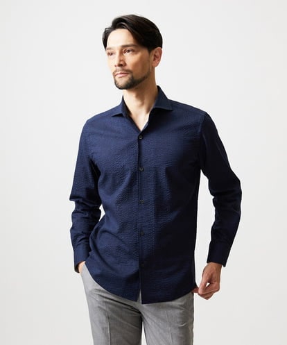 MNBJD53230 MICHEL KLEIN HOMME 写真　コットンウェーブ長袖シャツ