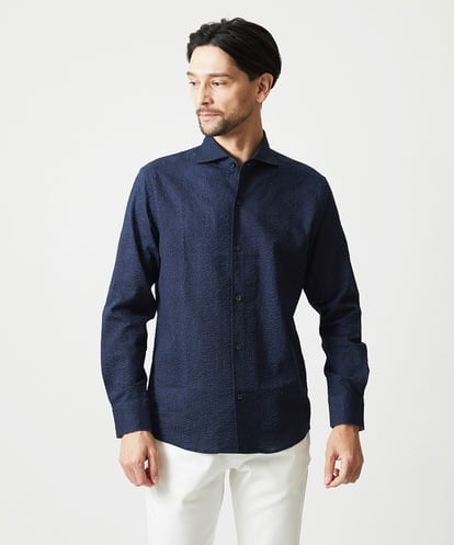 MNBJD53230 MICHEL KLEIN HOMME コットンウェーブ長袖シャツ