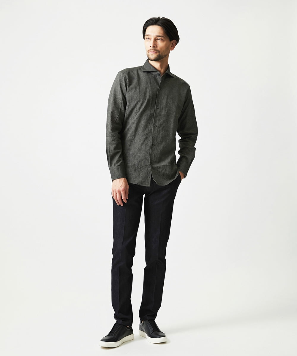 MNBJD53230 MICHEL KLEIN HOMME(ミッシェルクラン オム) コットンウェーブ長袖シャツ ダークグレー