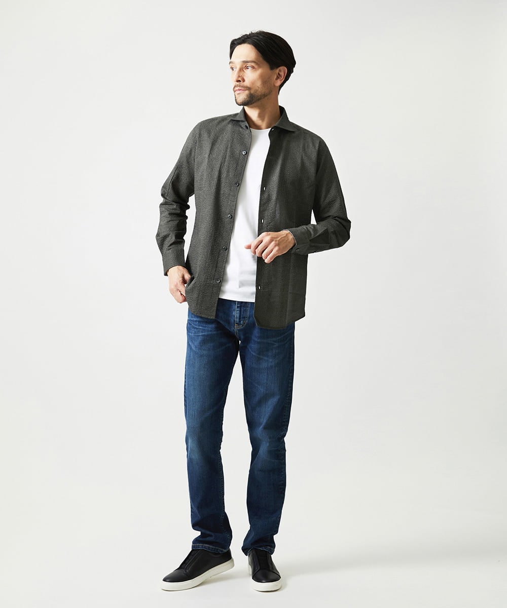 MNBJD53230 MICHEL KLEIN HOMME(ミッシェルクラン オム) コットンウェーブ長袖シャツ ダークグレー