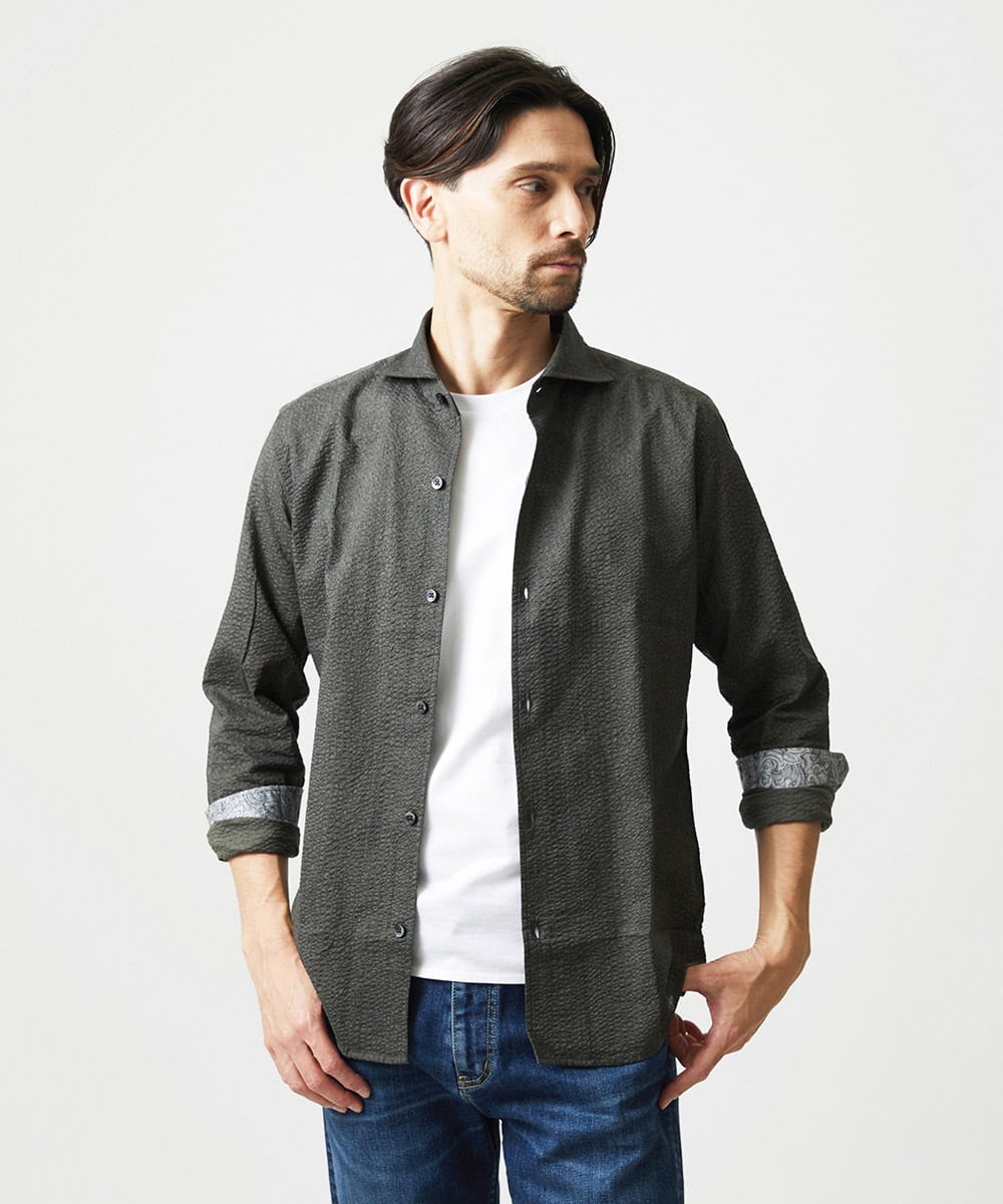 MNBJD53230 MICHEL KLEIN HOMME(ミッシェルクラン オム) コットンウェーブ長袖シャツ ダークグレー