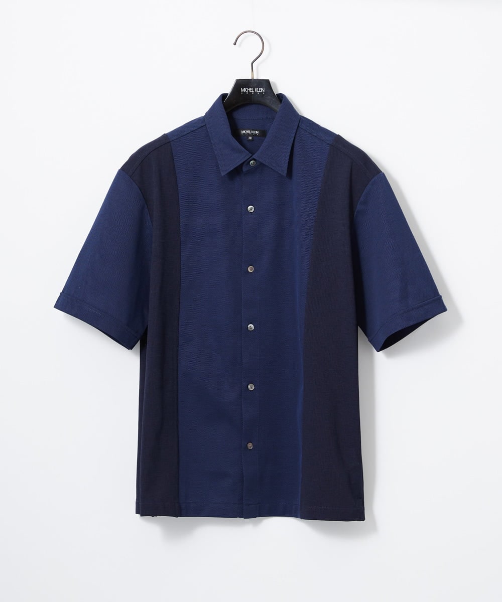 MNBJD63250 MICHEL KLEIN HOMME(ミッシェルクラン オム) 【セットアップ】異素材コンビ半袖シャツ ブルー