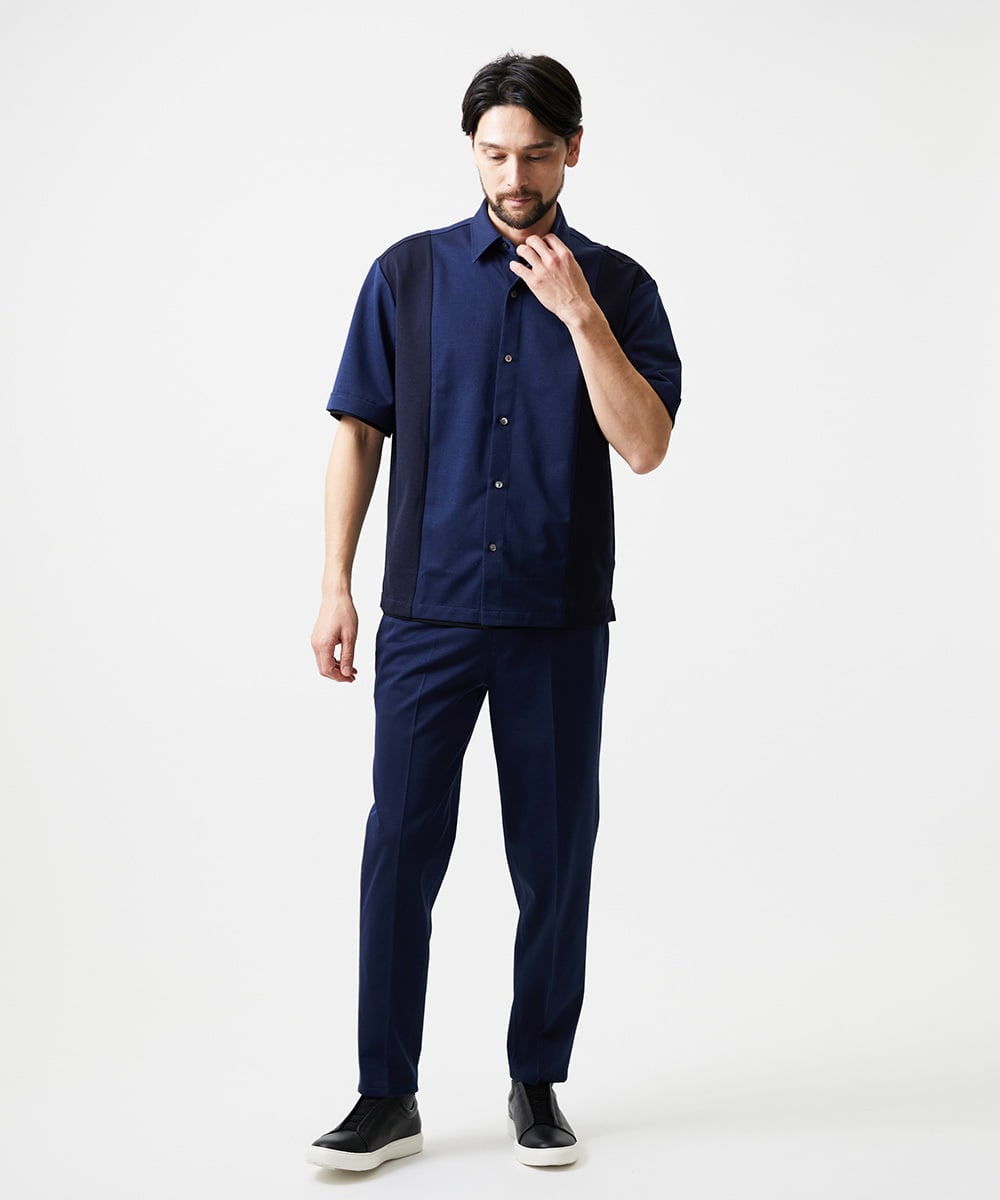 MNBJD63250 MICHEL KLEIN HOMME(ミッシェルクラン オム) 【セットアップ】異素材コンビ半袖シャツ ブルー