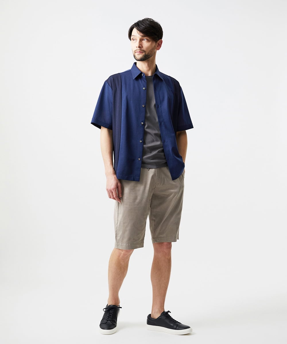 MNBJD63250 MICHEL KLEIN HOMME(ミッシェルクラン オム) 【セットアップ】異素材コンビ半袖シャツ ブルー