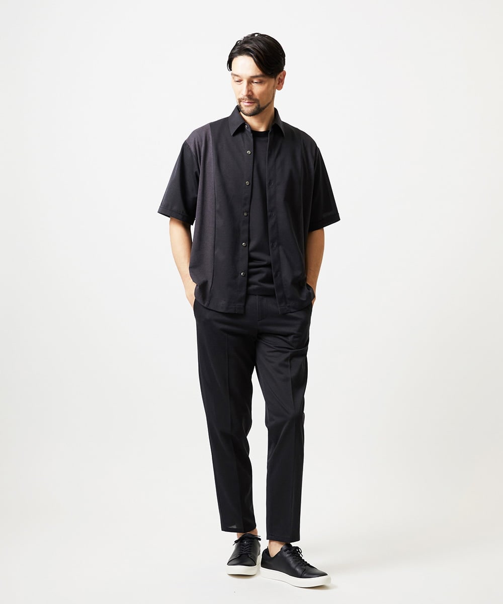 MNBJD63250 MICHEL KLEIN HOMME(ミッシェルクラン オム) 【セットアップ】異素材コンビ半袖シャツ ダークグレー