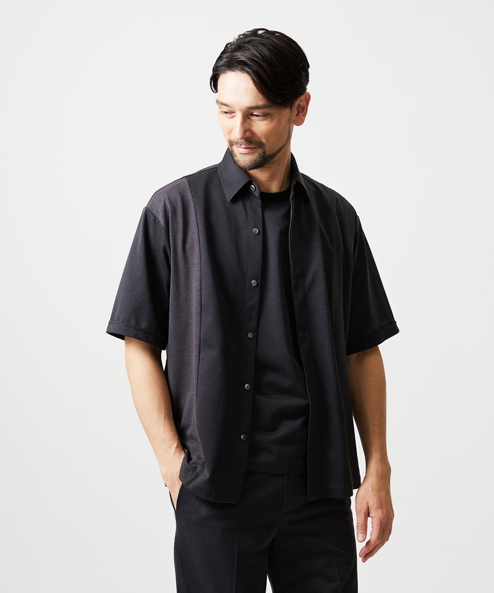 MNBJD63250 MICHEL KLEIN HOMME(ミッシェルクラン オム) 【セットアップ】異素材コンビ半袖シャツ ダークグレー