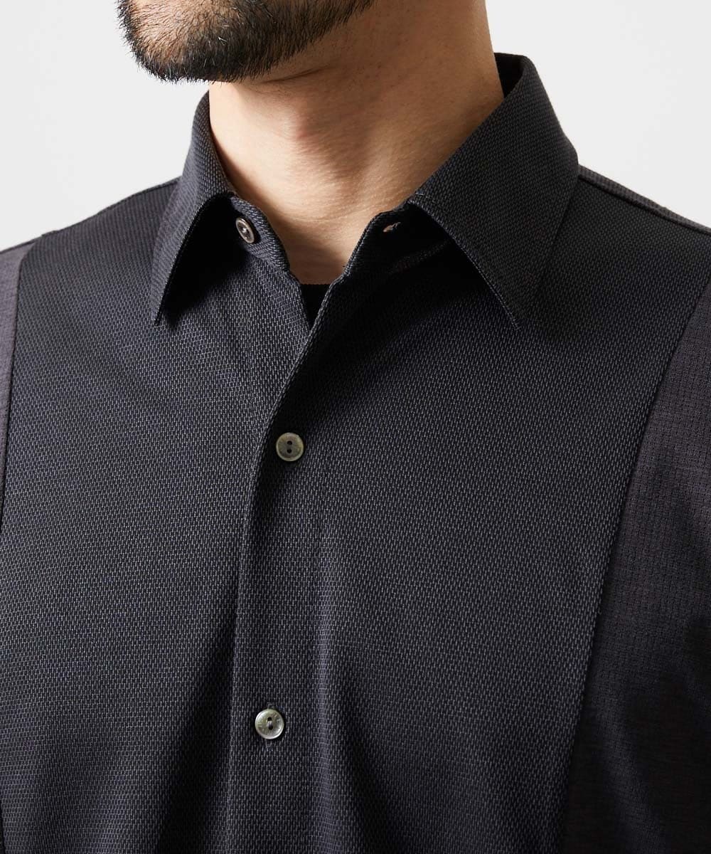 MNBJD63250 MICHEL KLEIN HOMME(ミッシェルクラン オム) 【セットアップ】異素材コンビ半袖シャツ ダークグレー