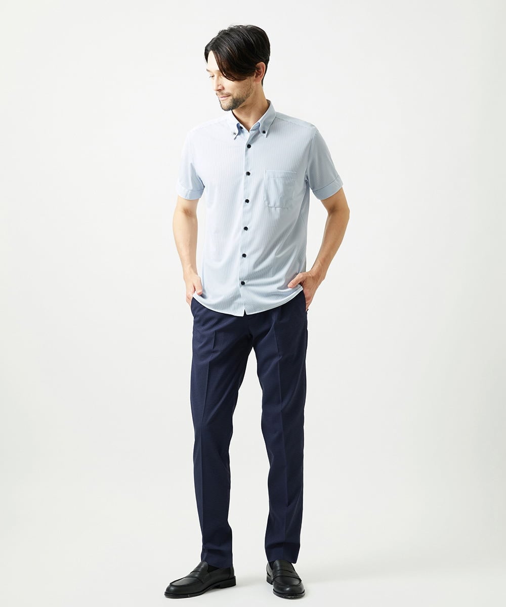 MNBJF68200 MICHEL KLEIN HOMME(ミッシェルクラン オム) 《日本製》ボタンダウン 柄半袖シャツ ライトブルー