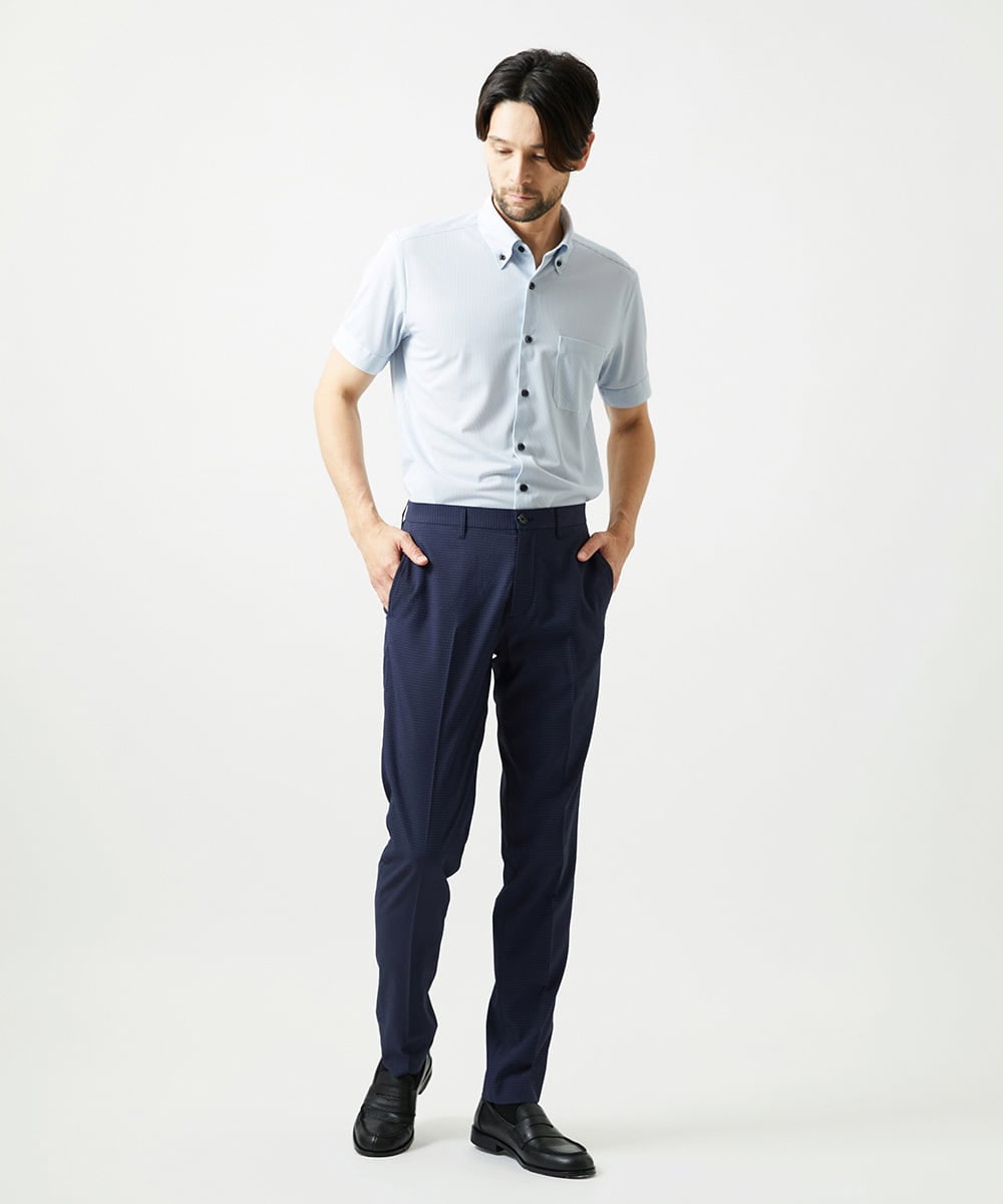 MNBJF68200 MICHEL KLEIN HOMME(ミッシェルクラン オム) 《日本製》ボタンダウン 柄半袖シャツ ライトブルー