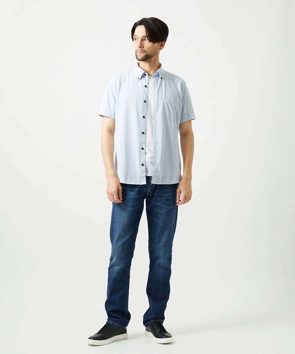 MNBJF68200 MICHEL KLEIN HOMME(ミッシェルクラン オム) 《日本製》ボタンダウン 柄半袖シャツ ライトブルー