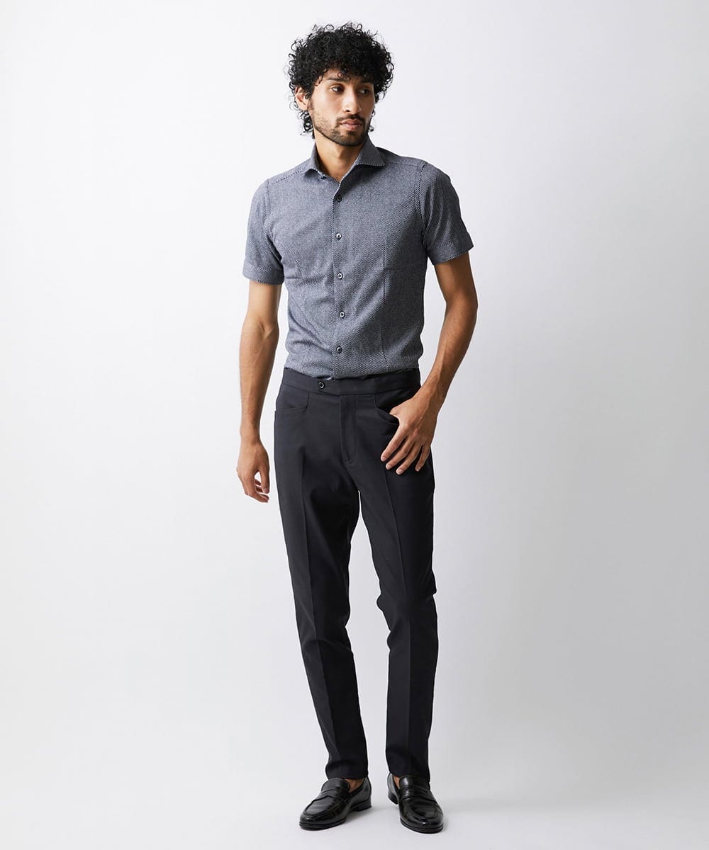 MNBJS50170 MICHEL KLEIN HOMME(ミッシェルクラン オム) 《日本製》ストレッチラッセル半袖シャツ ネイビー
