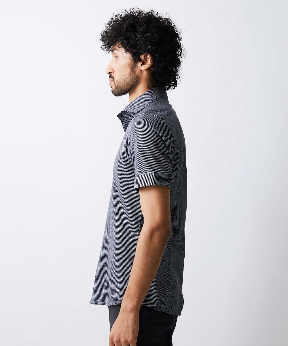 MNBJS50170 MICHEL KLEIN HOMME(ミッシェルクラン オム) 《日本製》ストレッチラッセル半袖シャツ ネイビー