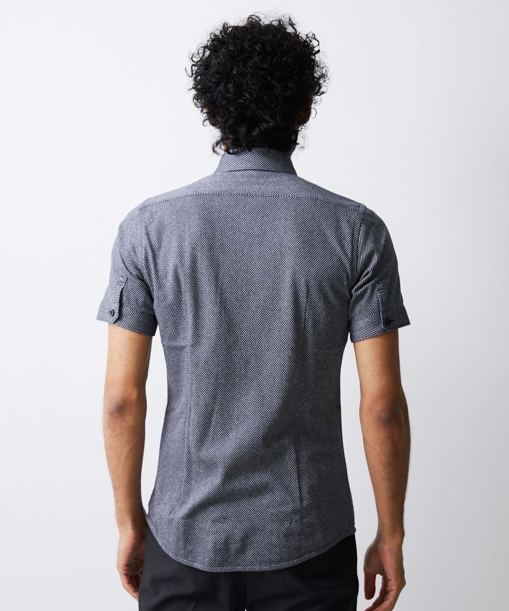 MNBJS50170 MICHEL KLEIN HOMME(ミッシェルクラン オム) 《日本製》ストレッチラッセル半袖シャツ ネイビー