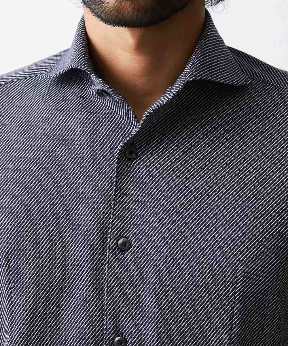MNBJS50170 MICHEL KLEIN HOMME(ミッシェルクラン オム) 《日本製》ストレッチラッセル半袖シャツ ネイビー