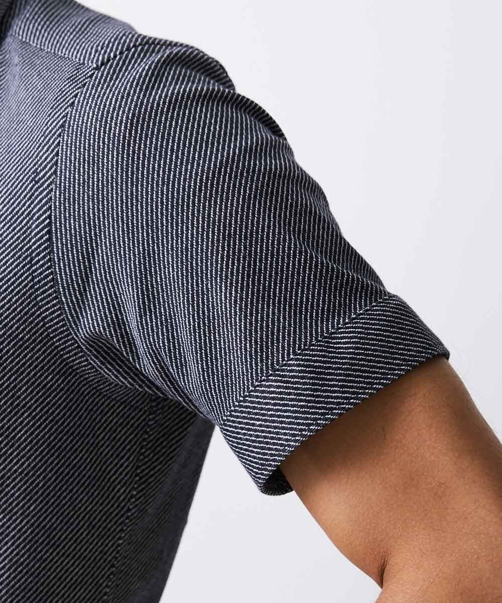 MNBJS50170 MICHEL KLEIN HOMME(ミッシェルクラン オム) 《日本製》ストレッチラッセル半袖シャツ ネイビー