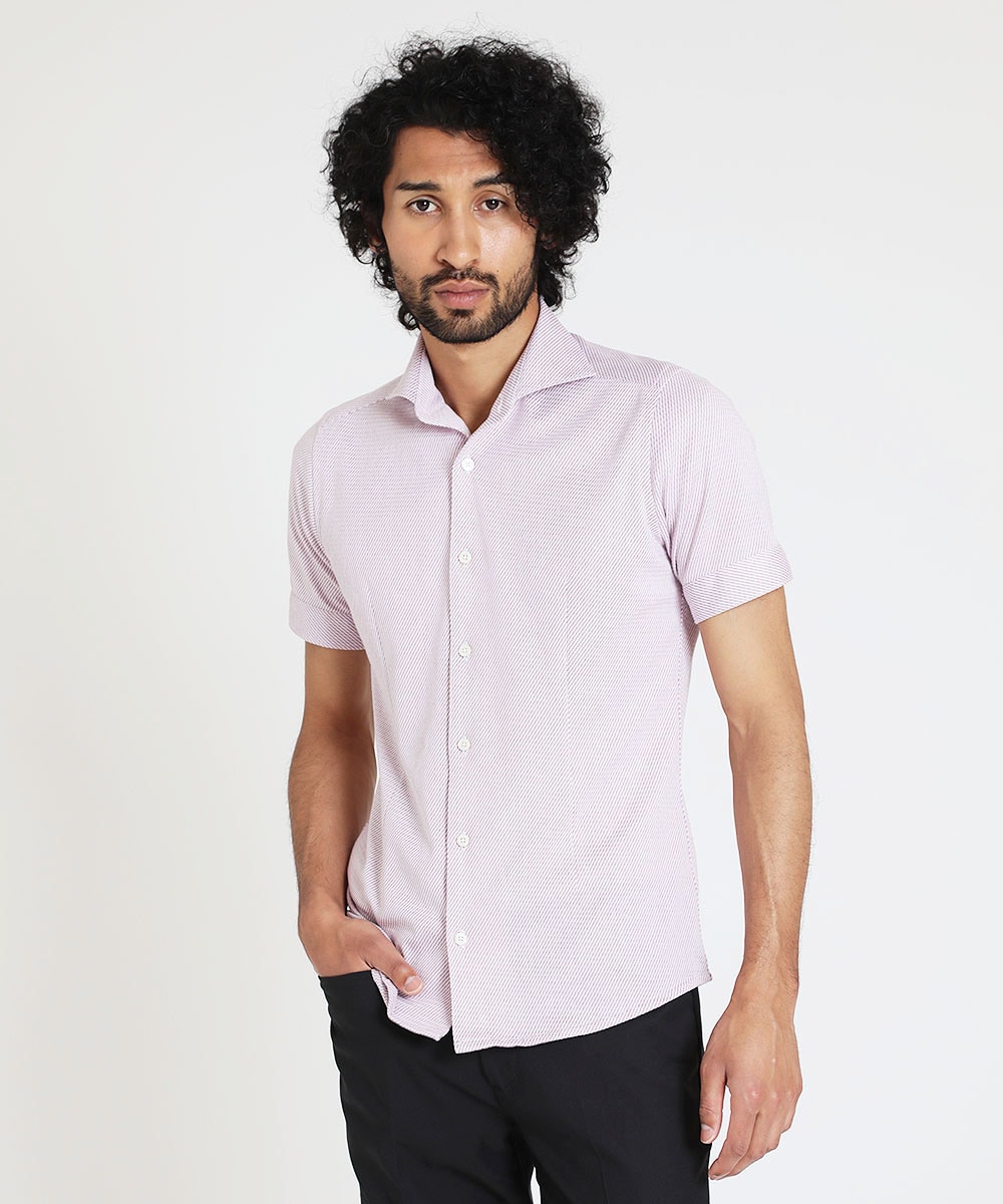 MICHEL KLEIN HOMME(ミッシェルクランオム) 《日本製》ストレッチラッセル半袖シャツ ラベンダー/紫 46