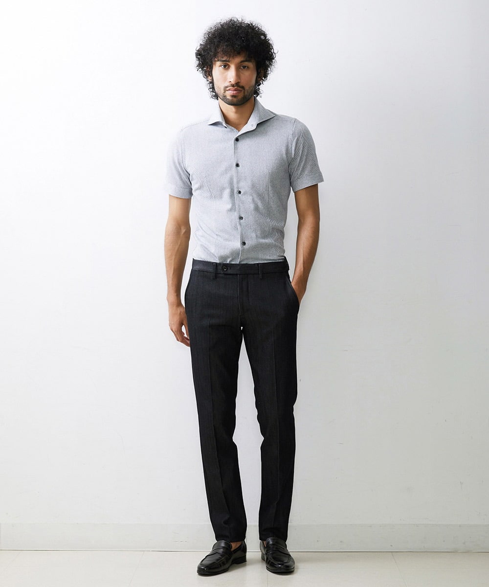 MNBJS50170 MICHEL KLEIN HOMME(ミッシェルクラン オム) 《日本製》ストレッチラッセル半袖シャツ ホワイト