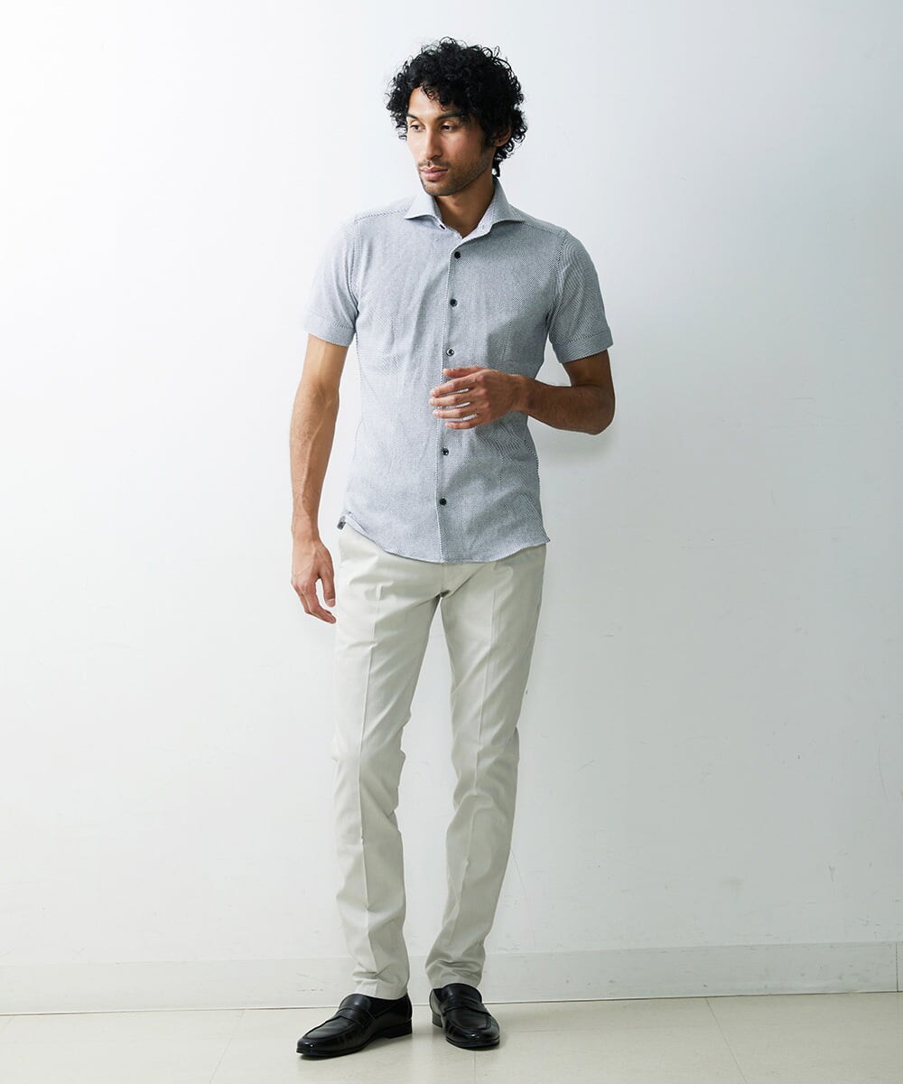 MNBJS50170 MICHEL KLEIN HOMME(ミッシェルクラン オム) 《日本製》ストレッチラッセル半袖シャツ ホワイト
