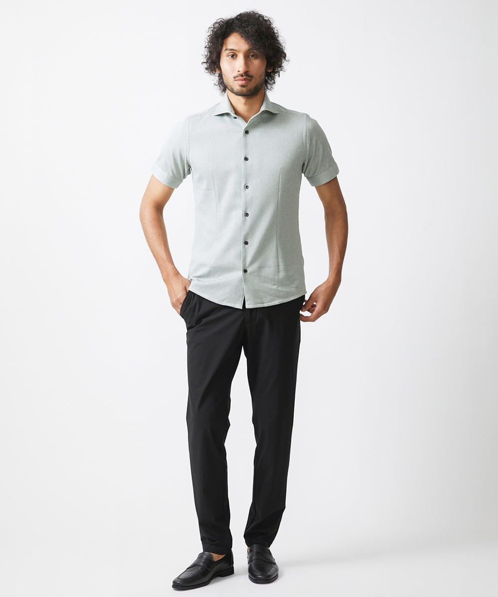 MNBJX47200 MICHEL KLEIN HOMME(ミッシェルクラン オム) 《日本製》ジャージ半袖シャツ グリーン