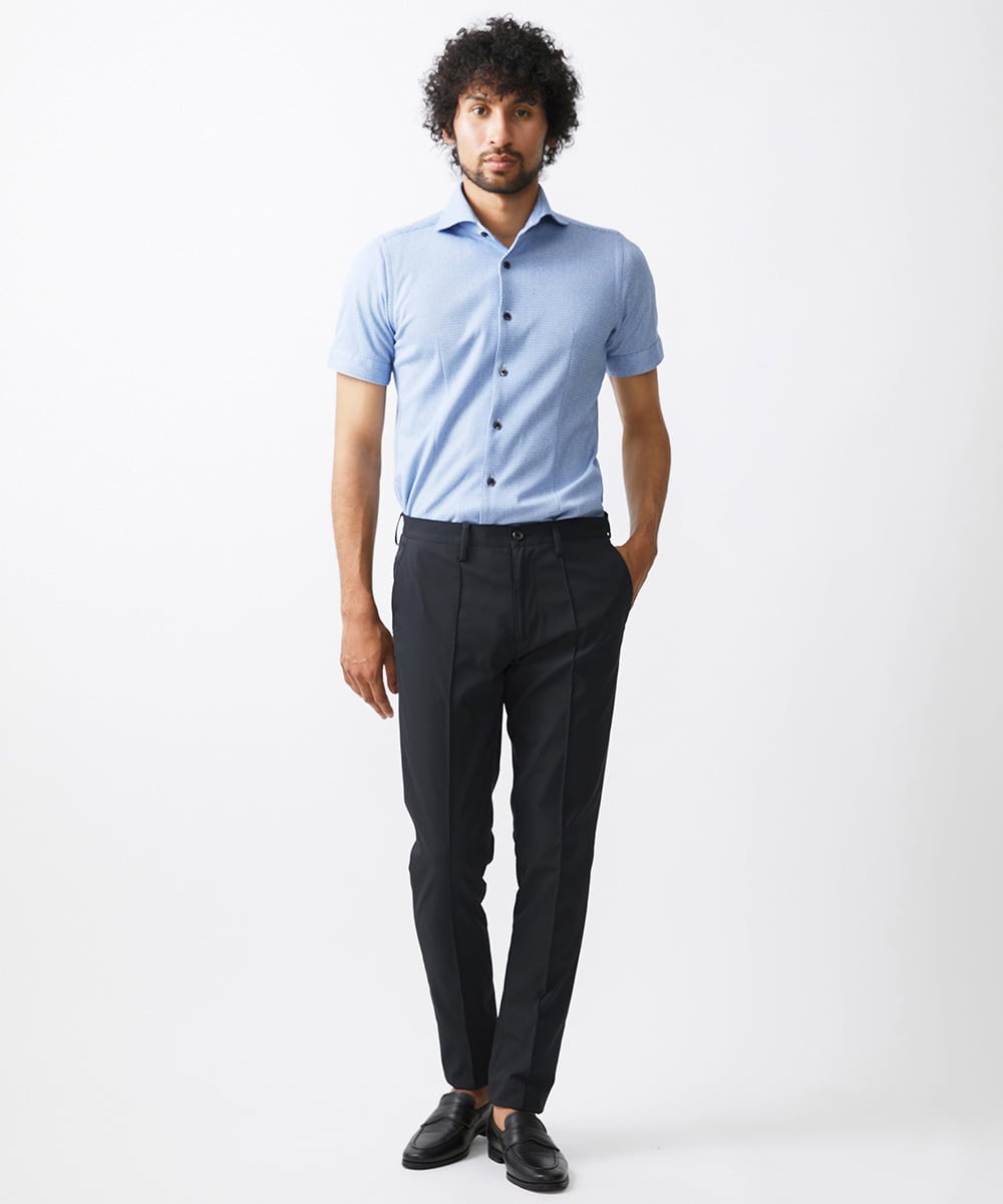 MNBJX47200 MICHEL KLEIN HOMME(ミッシェルクラン オム) 《日本製》ジャージ半袖シャツ ライトブルー
