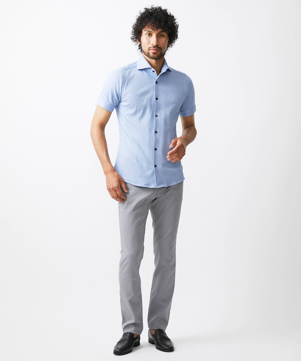 MNBJX47200 MICHEL KLEIN HOMME(ミッシェルクラン オム) 《日本製》ジャージ半袖シャツ ライトブルー