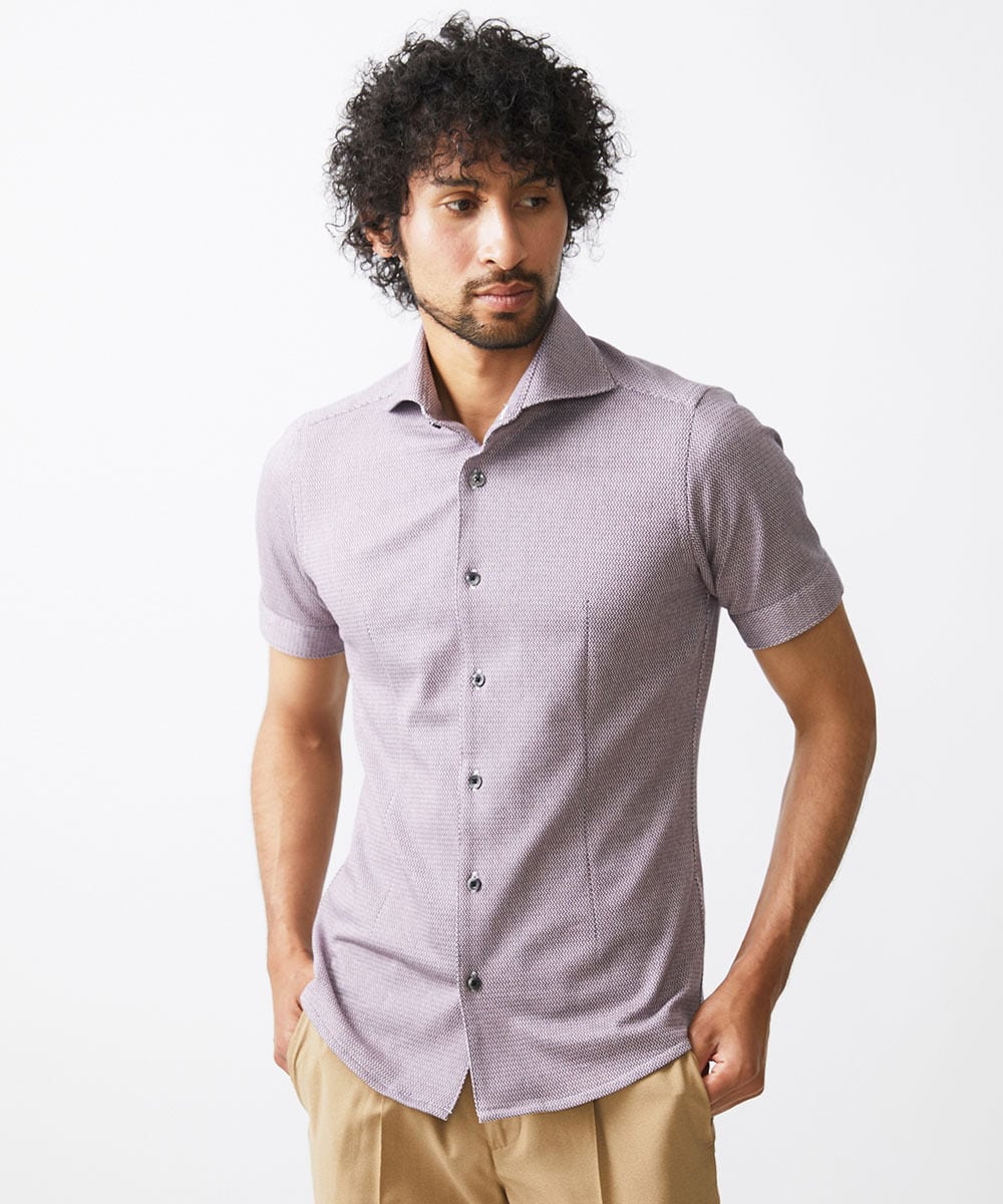 MNBJX47200 MICHEL KLEIN HOMME(ミッシェルクラン オム) 《日本製》ジャージ半袖シャツ パープル
