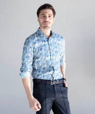 MNBJX50290 MICHEL KLEIN HOMME(ミッシェルクラン オム) 《日本製》フラワー柄長袖シャツ ネイビー