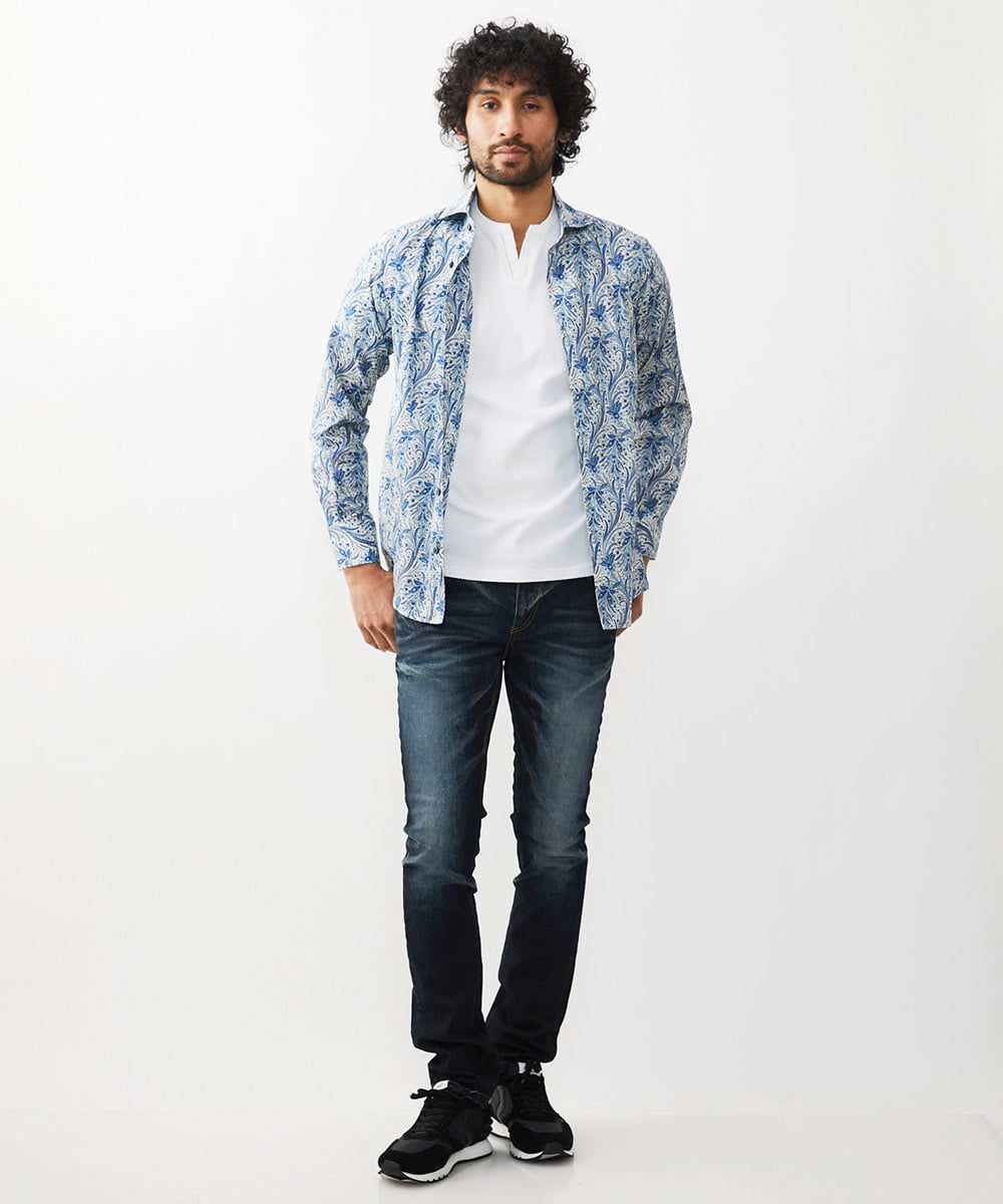 MNBJX50290 MICHEL KLEIN HOMME(ミッシェルクラン オム) 《日本製》フラワー柄長袖シャツ ネイビー