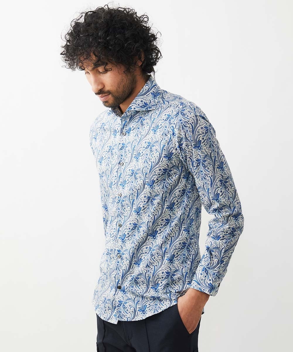 MNBJX50290 MICHEL KLEIN HOMME(ミッシェルクラン オム) 《日本製》フラワー柄長袖シャツ ネイビー