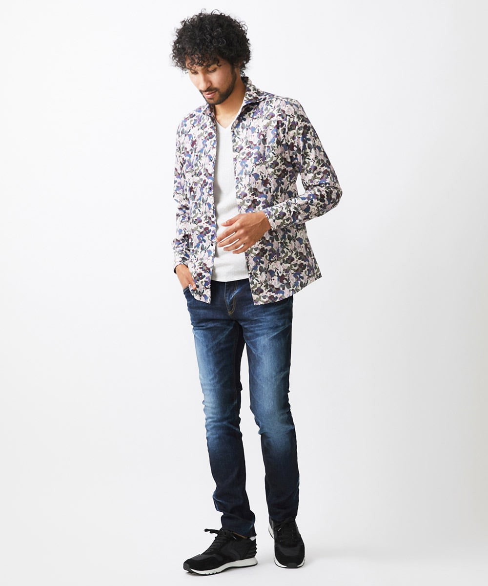MNBJX50290 MICHEL KLEIN HOMME(ミッシェルクラン オム) 《日本製》フラワー柄長袖シャツ パープル